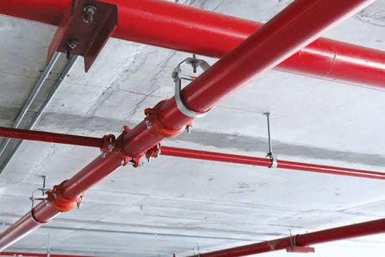 Fire sprinklers on a car park ceiling